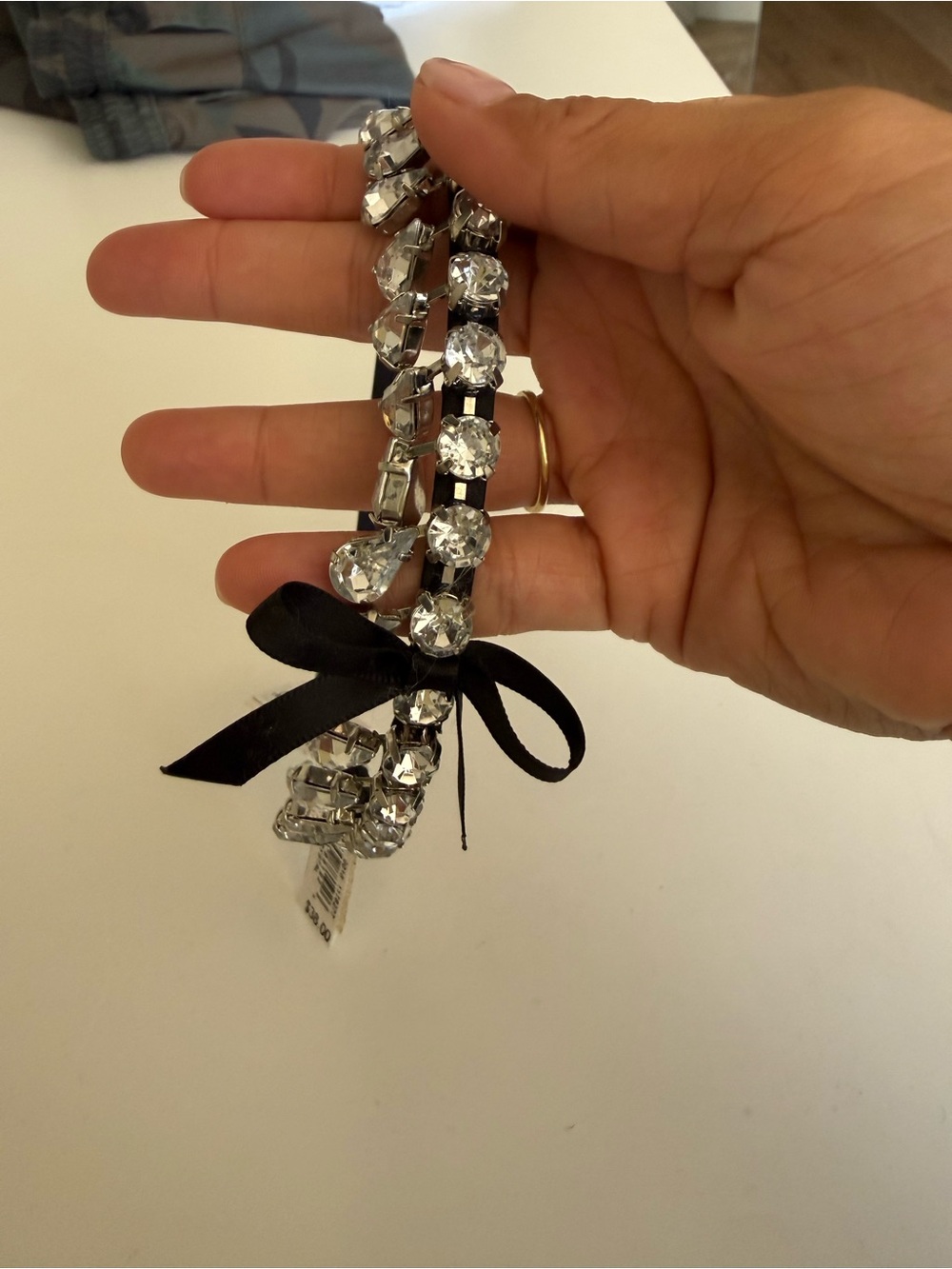Claire's Clear Crystal Bracelet with Black Ribbon